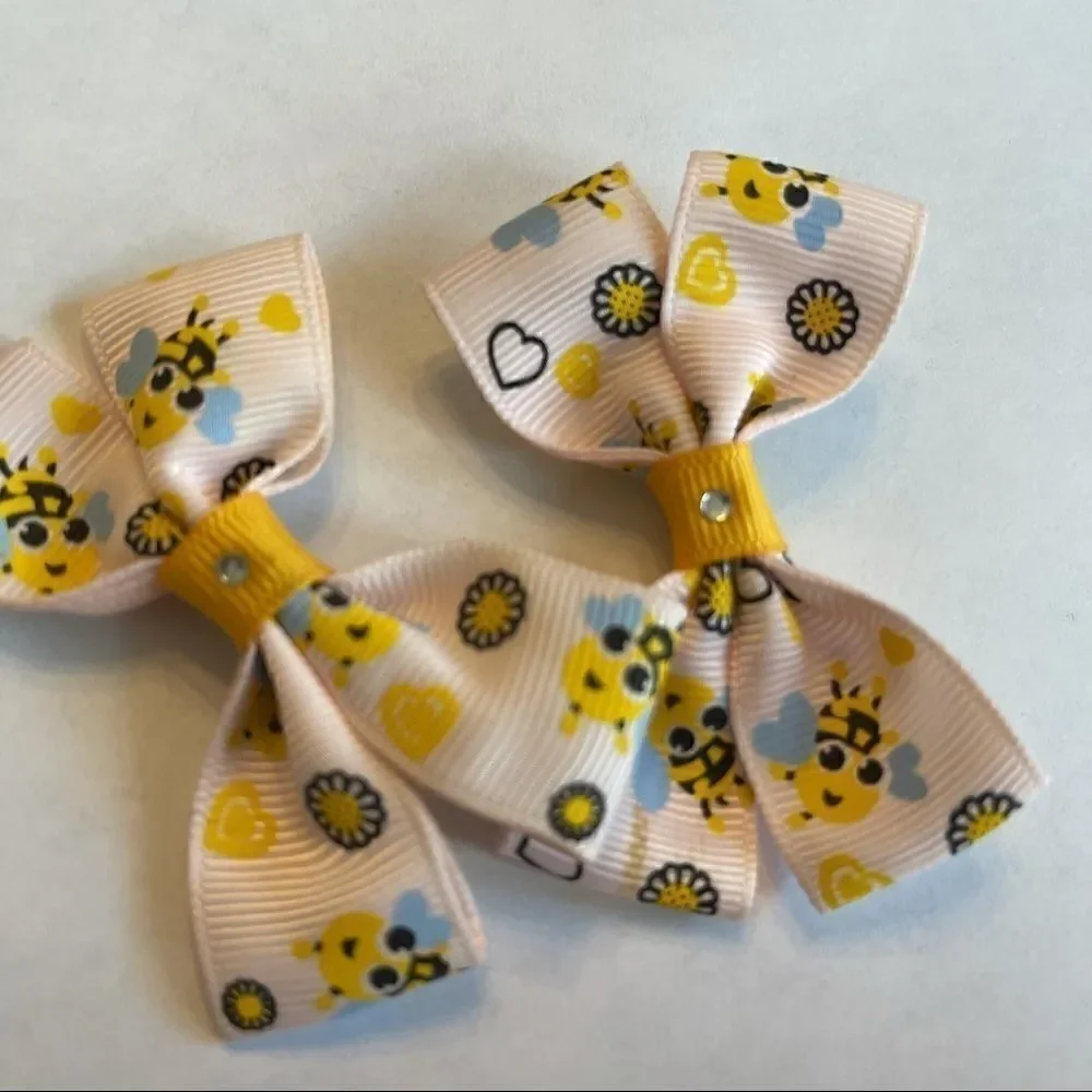 Bow pair hair bows accessories Honey bee love NEW